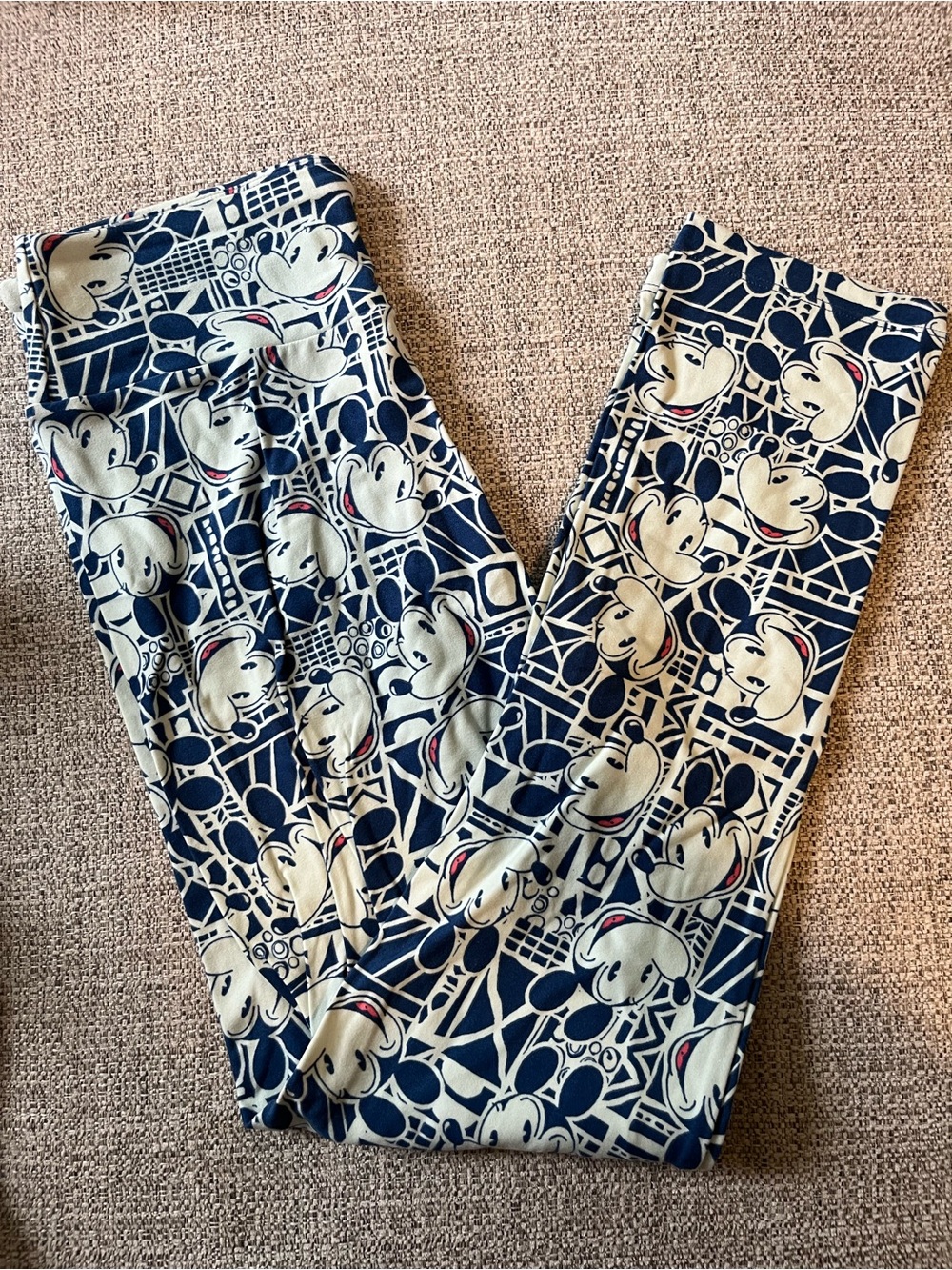 LuLaRoe OS Navy and Cream Mickey Print Leggings